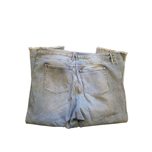 Good American Jeans Women's 20 Blue Good Curve Straight Ripped Knee Raw Hem - Picture 2 of 3